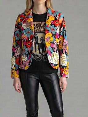 Anna Gervasi Italy Bright Floral Honeycomb Knit Statement Blazer - IT 40 (Small)